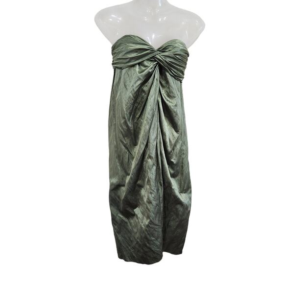 Vince Strapless Metallic Shimmer Green Cocktail Dress Sweetheart Neckline Size 0 - Picture 1 of 10